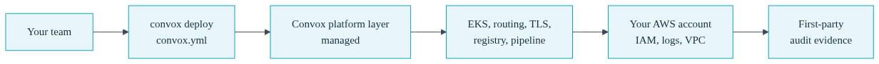 Diagram of a managed platform layer covering cluster complexity inside a single owned cloud account